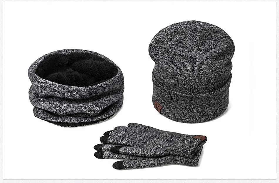 Collar Scarf   Gloves   Knitted Skullies Beanie Set or winter - Dark Grey,Rose Red,Coffee,Grey,Light Grey,Black