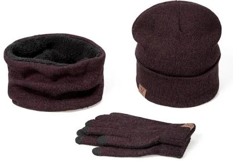 Collar Scarf   Gloves   Knitted Skullies Beanie Set or winter - Dark Grey,Rose Red,Coffee,Grey,Light Grey,Black