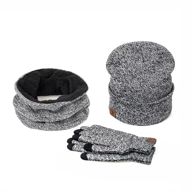Collar Scarf   Gloves   Knitted Skullies Beanie Set or winter - Dark Grey,Rose Red,Coffee,Grey,Light Grey,Black