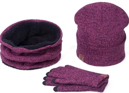 Collar Scarf   Gloves   Knitted Skullies Beanie Set or winter - Dark Grey,Rose Red,Coffee,Grey,Light Grey,Black