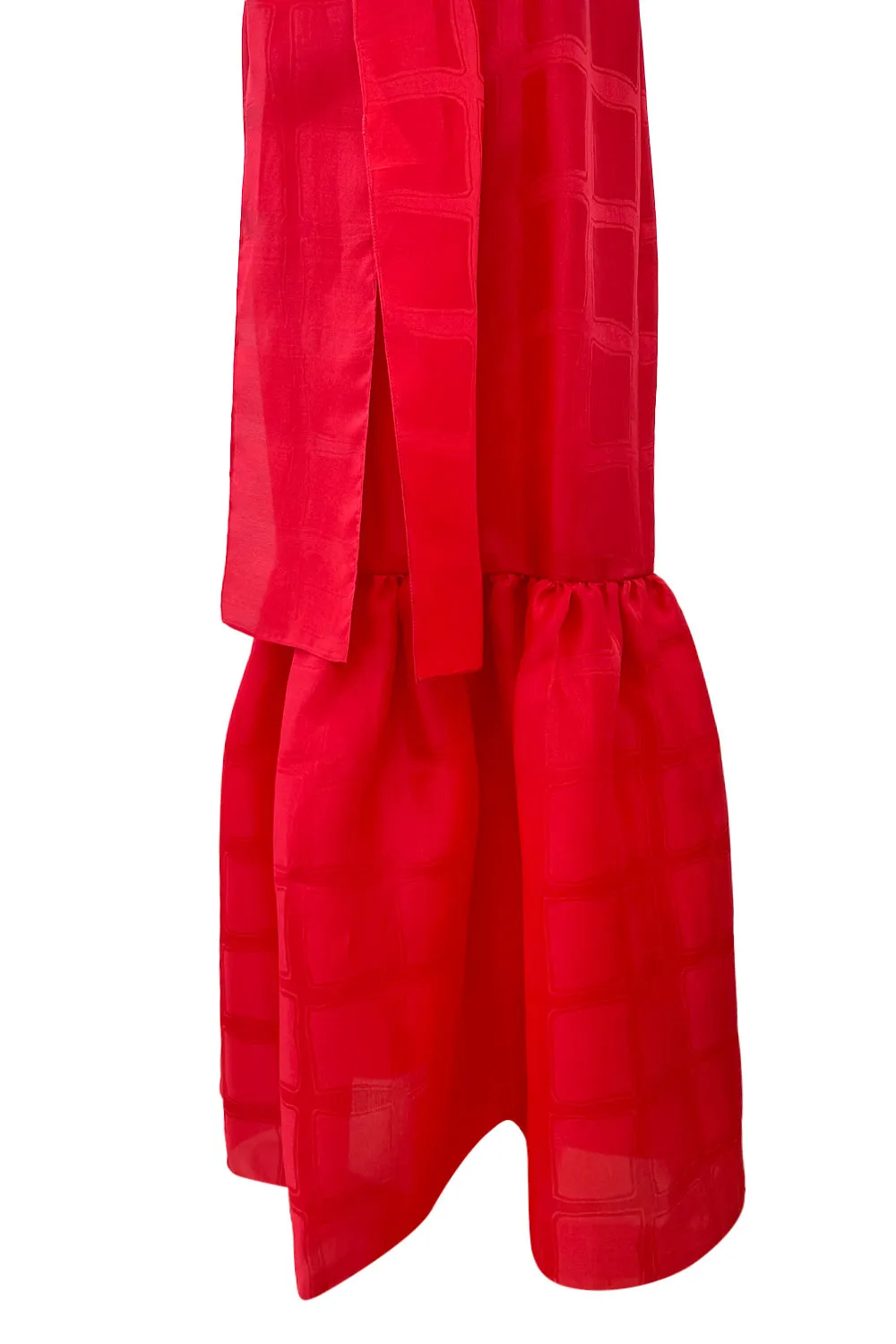 Gorgeous Spring 1974 Givenchy Red Silk Organza Full Lower Skirted Dress w Sash & Incredible Sleeves