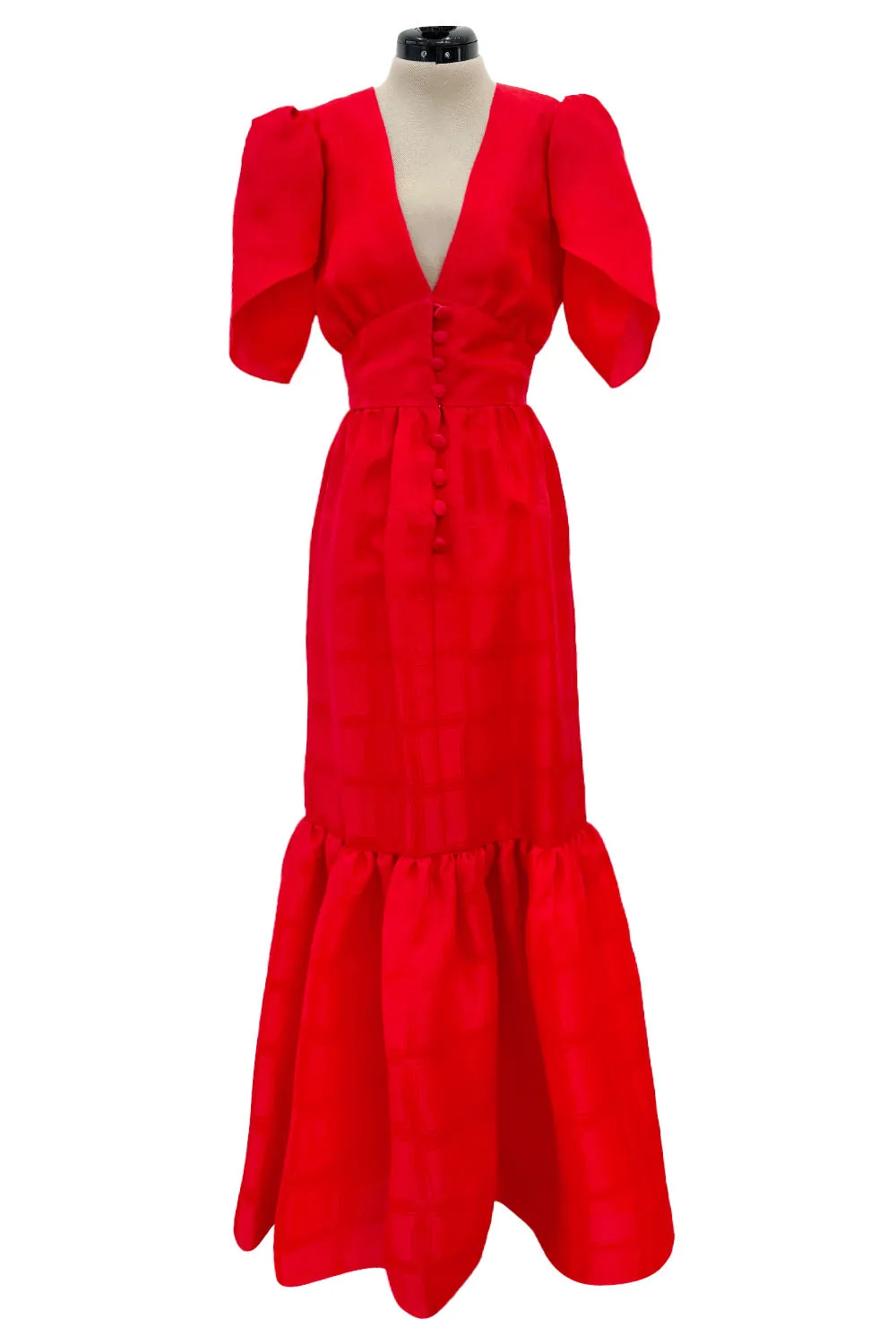 Gorgeous Spring 1974 Givenchy Red Silk Organza Full Lower Skirted Dress w Sash & Incredible Sleeves