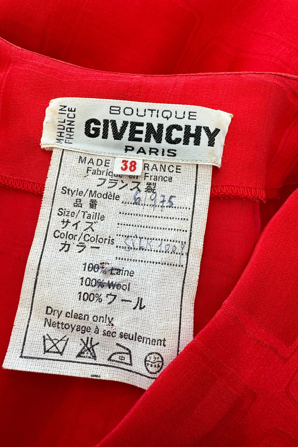 Gorgeous Spring 1974 Givenchy Red Silk Organza Full Lower Skirted Dress w Sash & Incredible Sleeves