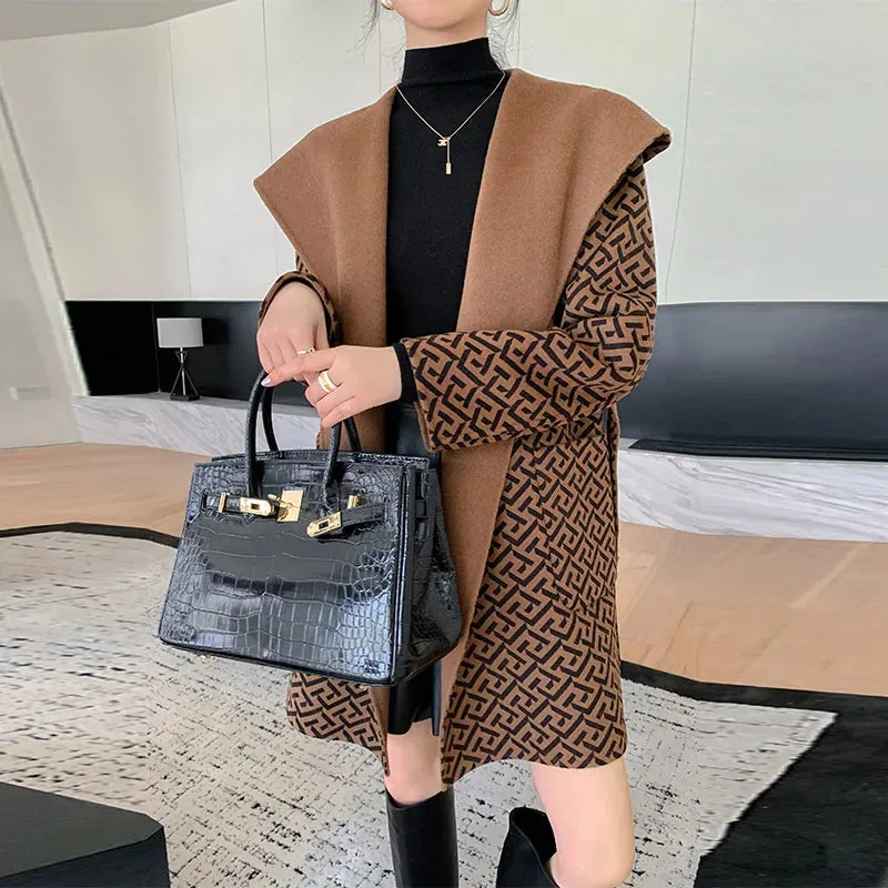 High-End Hooded 100% Wool Coat Double-Sided Wearable Woolen Coat