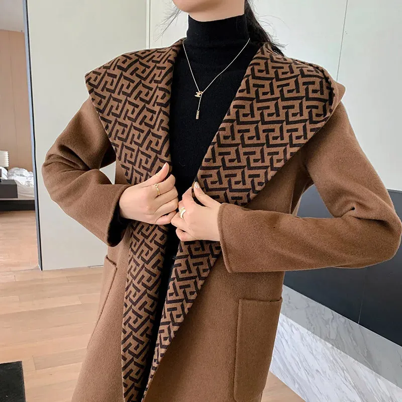 High-End Hooded 100% Wool Coat Double-Sided Wearable Woolen Coat