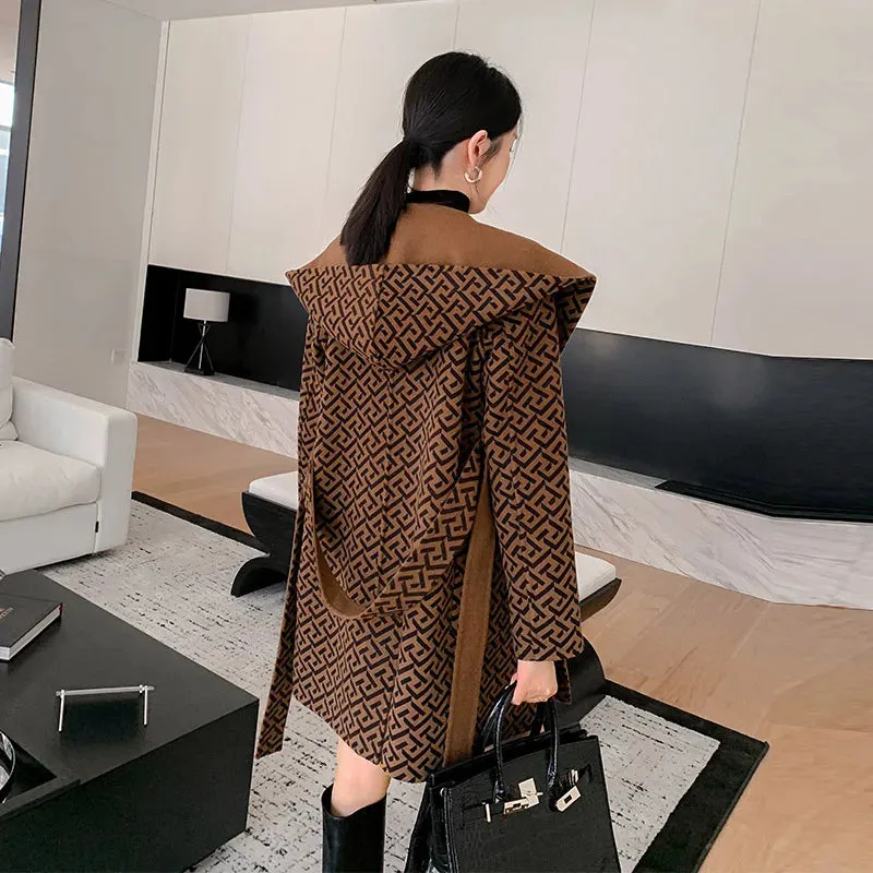 High-End Hooded 100% Wool Coat Double-Sided Wearable Woolen Coat