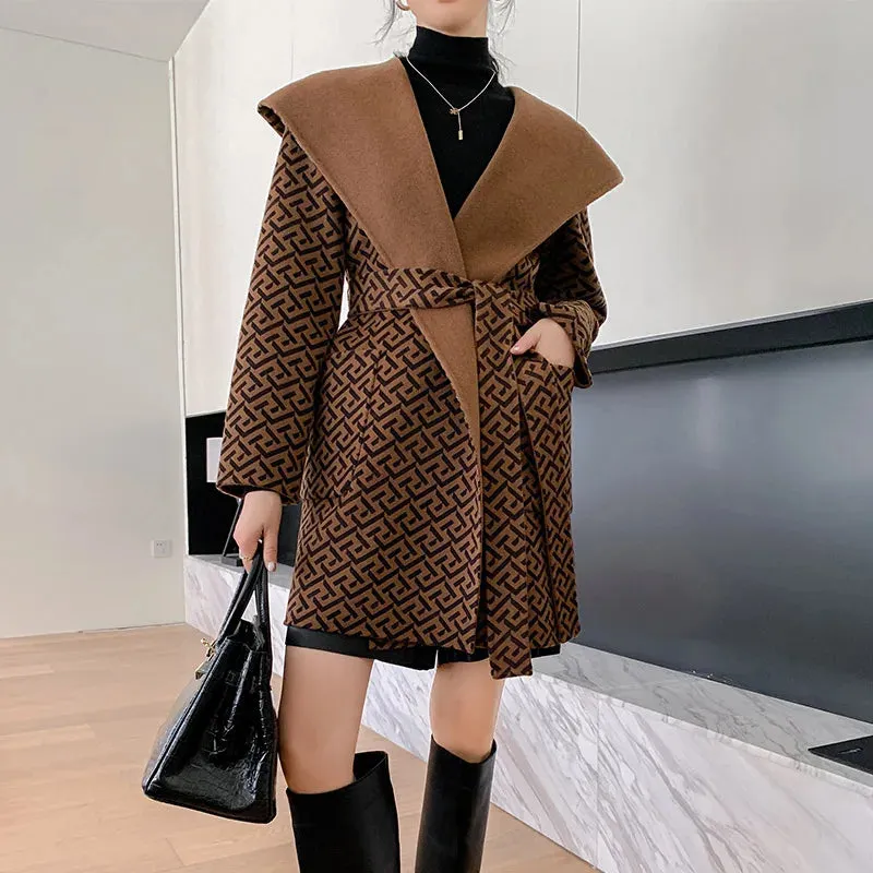 High-End Hooded 100% Wool Coat Double-Sided Wearable Woolen Coat