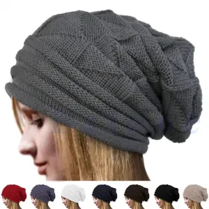 Knitted Baggy Beanie - Oversized Winter Hat for Skiing, Slouchy Cap Skullies Beanies for Women Men, Warm Wool Cap Unisex