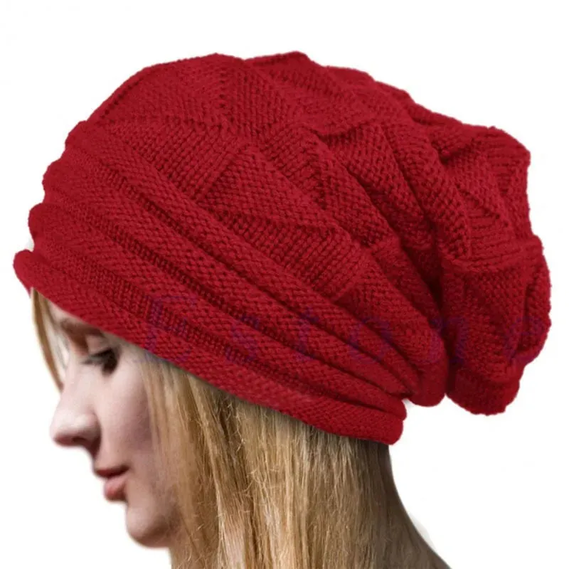 Knitted Baggy Beanie - Oversized Winter Hat for Skiing, Slouchy Cap Skullies Beanies for Women Men, Warm Wool Cap Unisex