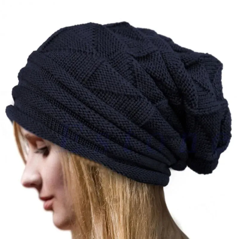 Knitted Baggy Beanie - Oversized Winter Hat for Skiing, Slouchy Cap Skullies Beanies for Women Men, Warm Wool Cap Unisex