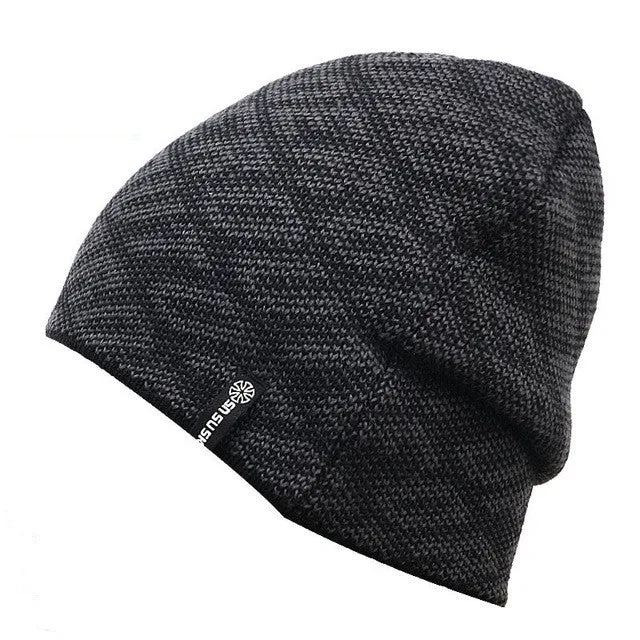 Knitted Men's Skullies And Beanies Thermal Ski Hat Double-Sided Cap