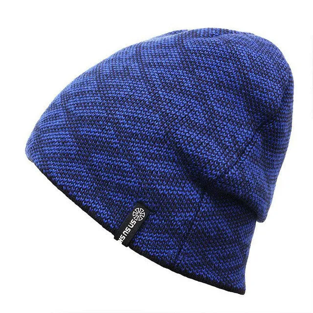 Knitted Men's Skullies And Beanies Thermal Ski Hat Double-Sided Cap