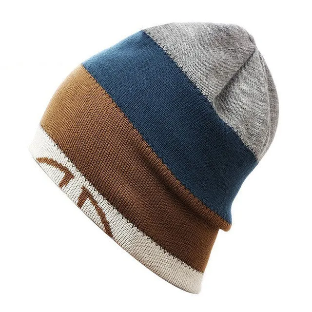 Knitted Men's Skullies And Beanies Thermal Ski Hat Double-Sided Cap