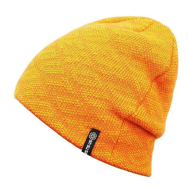 Knitted Men's Skullies And Beanies Thermal Ski Hat Double-Sided Cap