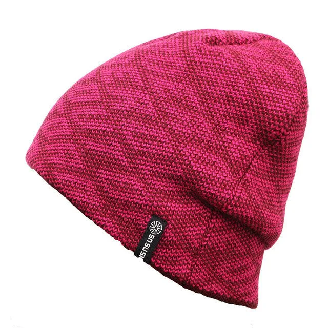 Knitted Men's Skullies And Beanies Thermal Ski Hat Double-Sided Cap