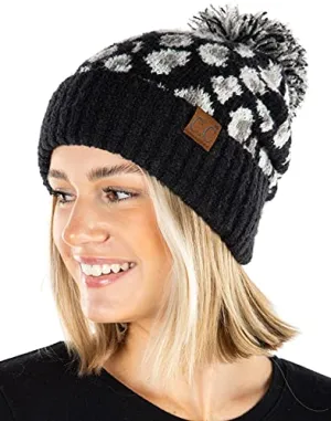 Leopard Print Pom Beanie by Funky Junque