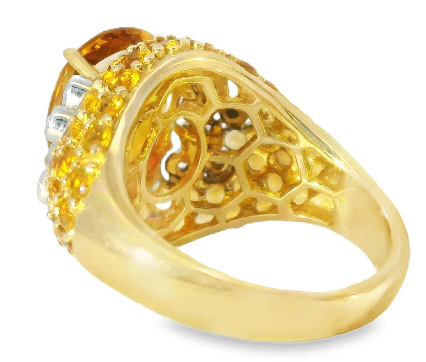 Magnificent Estate 14K Yellow Gold Huge Orange Citrine Diamond Designer Ring