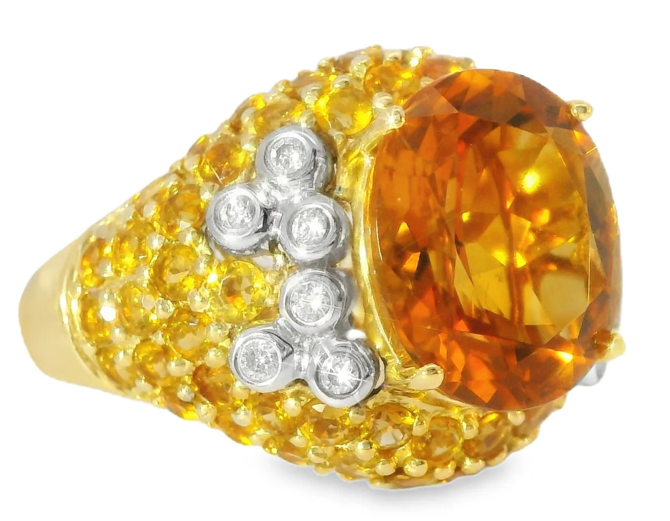 Magnificent Estate 14K Yellow Gold Huge Orange Citrine Diamond Designer Ring