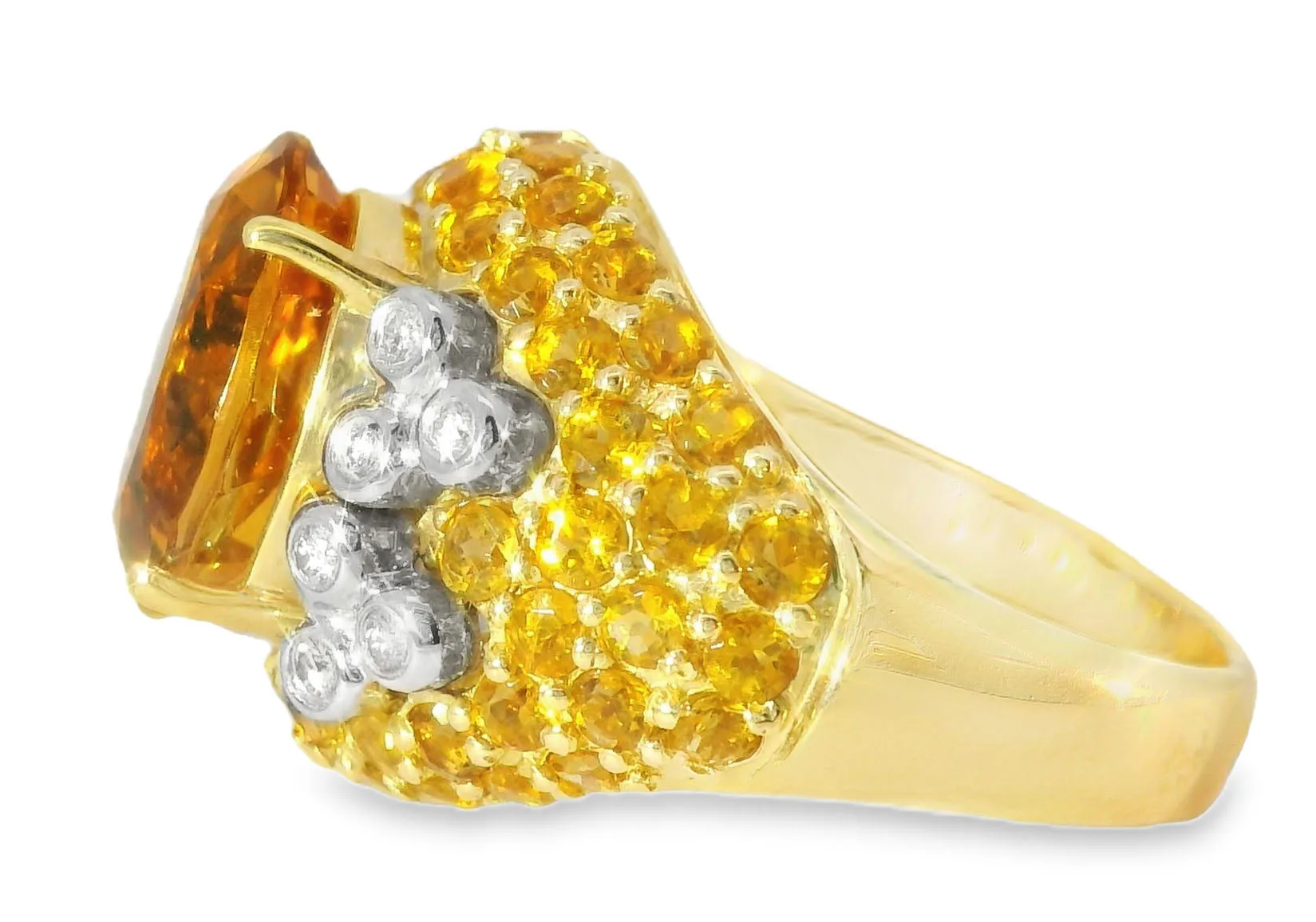 Magnificent Estate 14K Yellow Gold Huge Orange Citrine Diamond Designer Ring