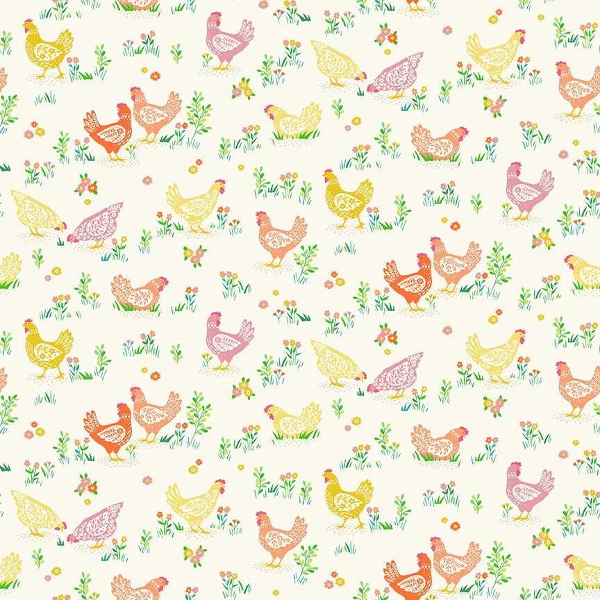Makower Hello Spring | Happy Hens | Cream