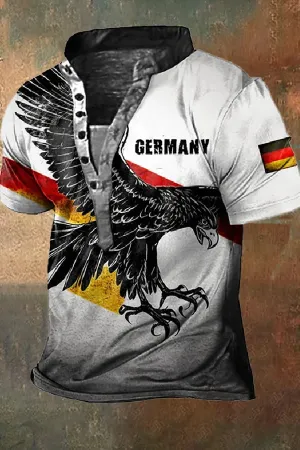Men's Vintage German Flag Eagle Print Henley T-Shirt