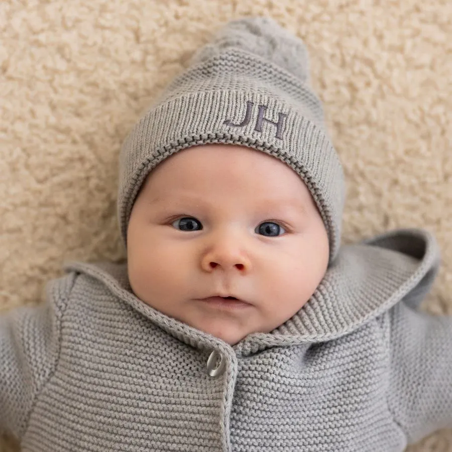 Personalised Cotton Knitted Beanie Grey