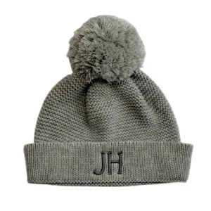 Personalised Cotton Knitted Beanie Grey
