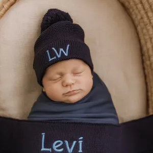Personalised Cotton Knitted Beanie Navy