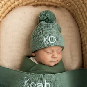 Personalised Cotton Knitted Beanie Seafoam