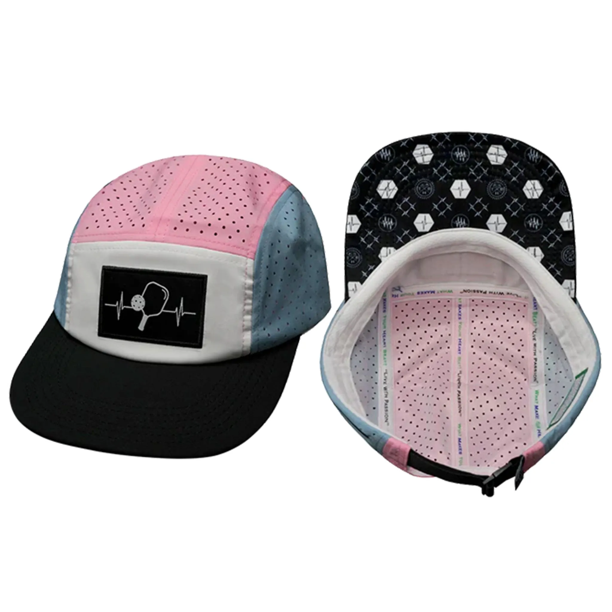 Pickleball 5-Panel Sporty Heartbeat Hat (Black,White, Lt. Blue, Pink)