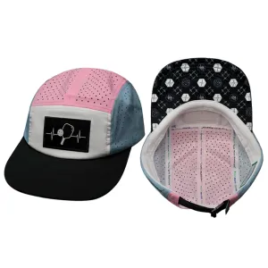 Pickleball 5-Panel Sporty Heartbeat Hat (Black,White, Lt. Blue, Pink)