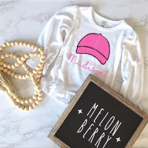 Pink Ballcap with Name Ruffle Tee