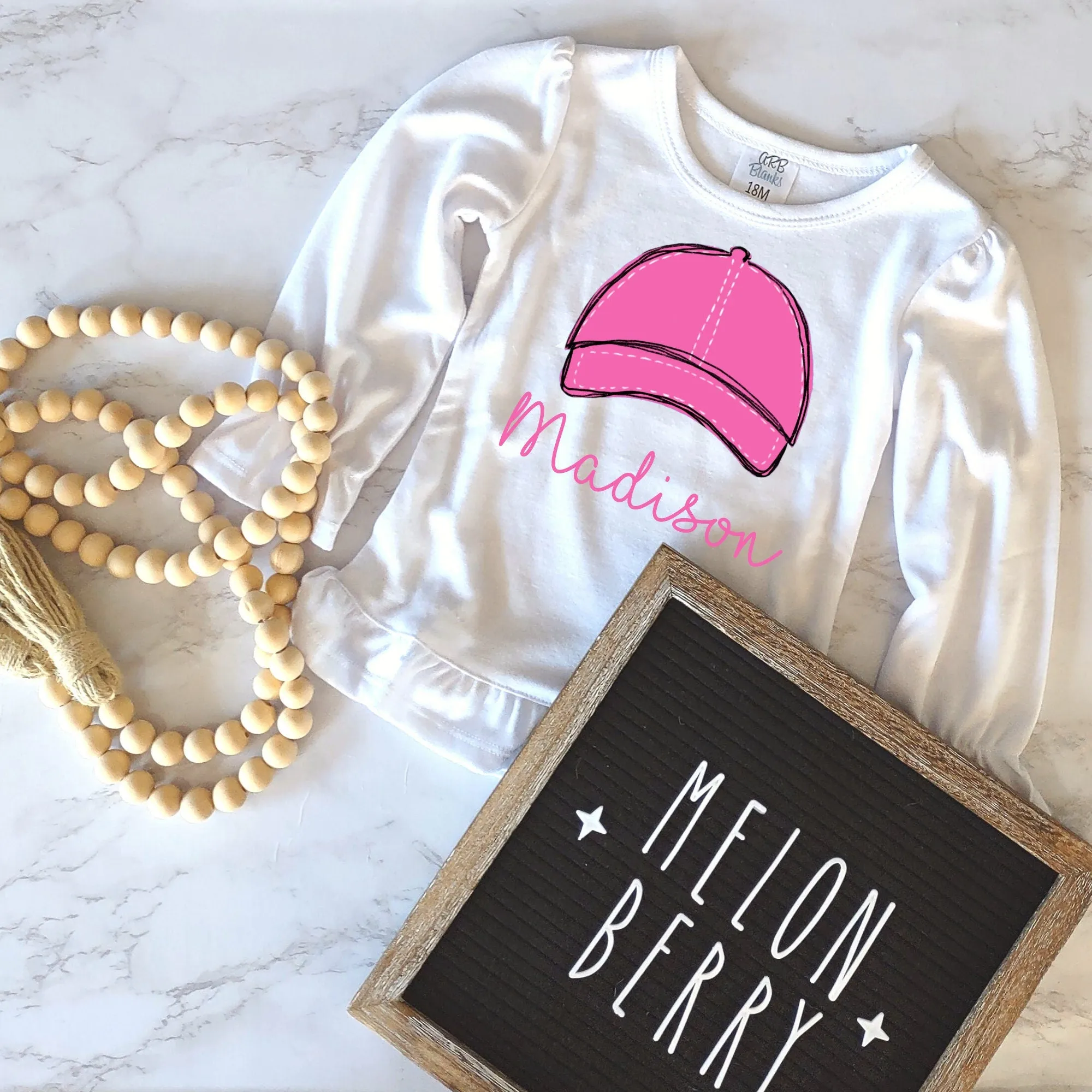 Pink Ballcap with Name Ruffle Tee