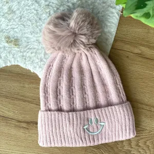 Pink Smiles Fur Pom Beanie