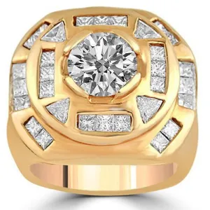 Platinum Mens Designer Large Diamond Ring 6.75 Ctw