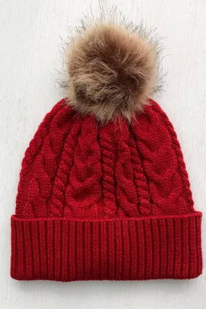 Poppy Cable-Knit Cuffed Beanie with Pom-pom