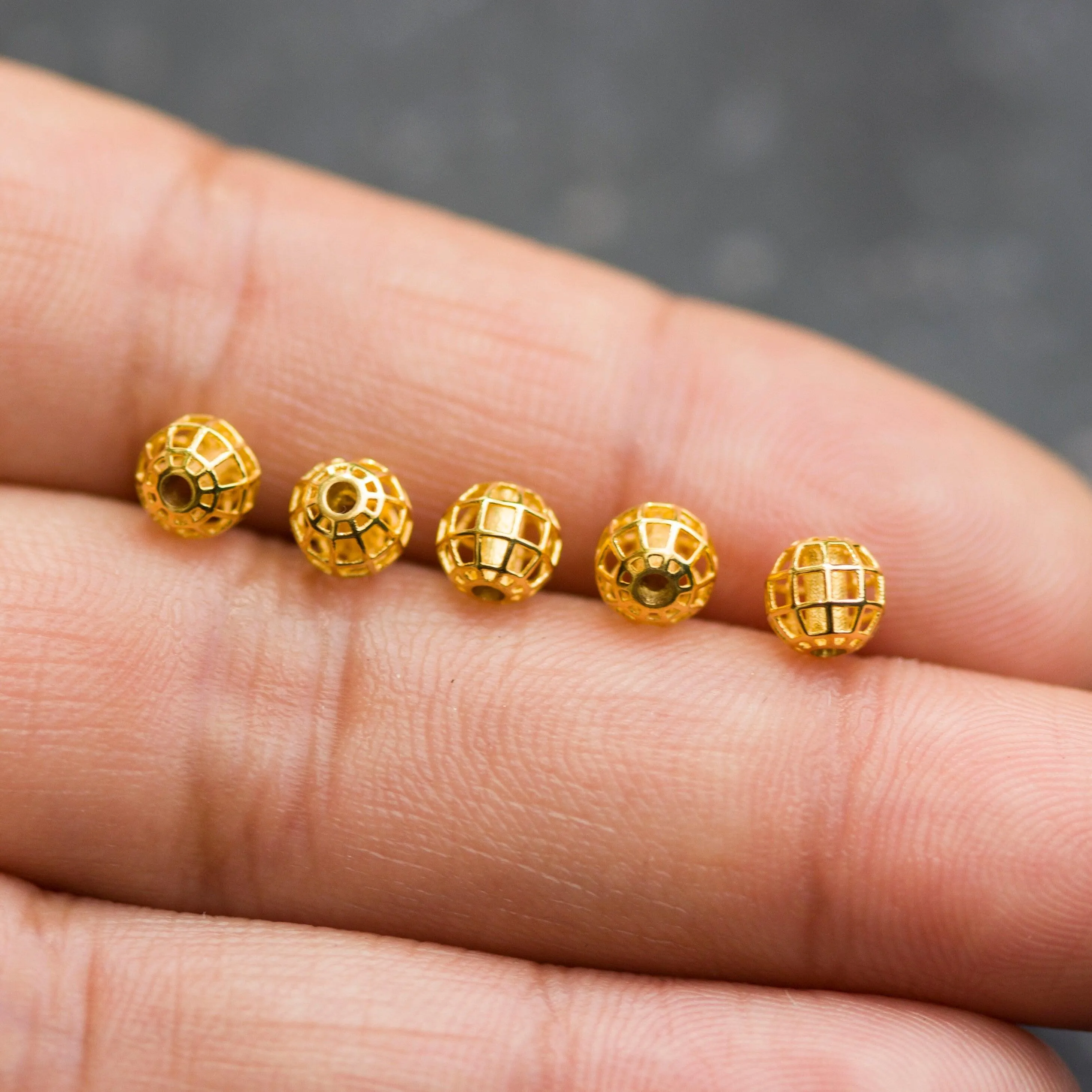 Round Designer Solid Gold 14k 18k Handmade Gold Spacer Bead Jewelry Making Supply 5mm