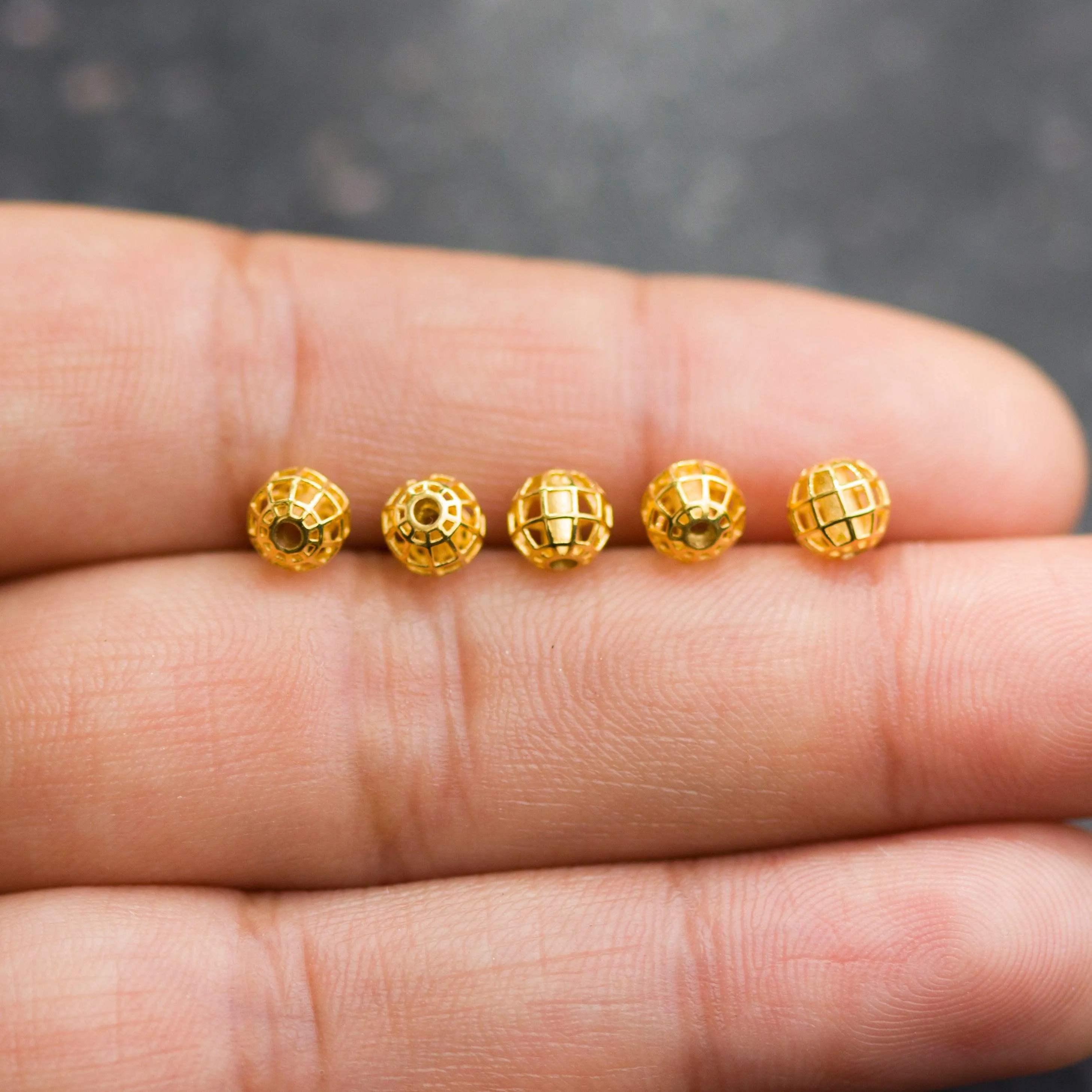 Round Designer Solid Gold 14k 18k Handmade Gold Spacer Bead Jewelry Making Supply 5mm