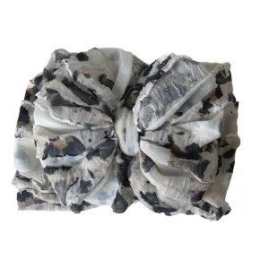 Ruffled Headband- Leopard- White