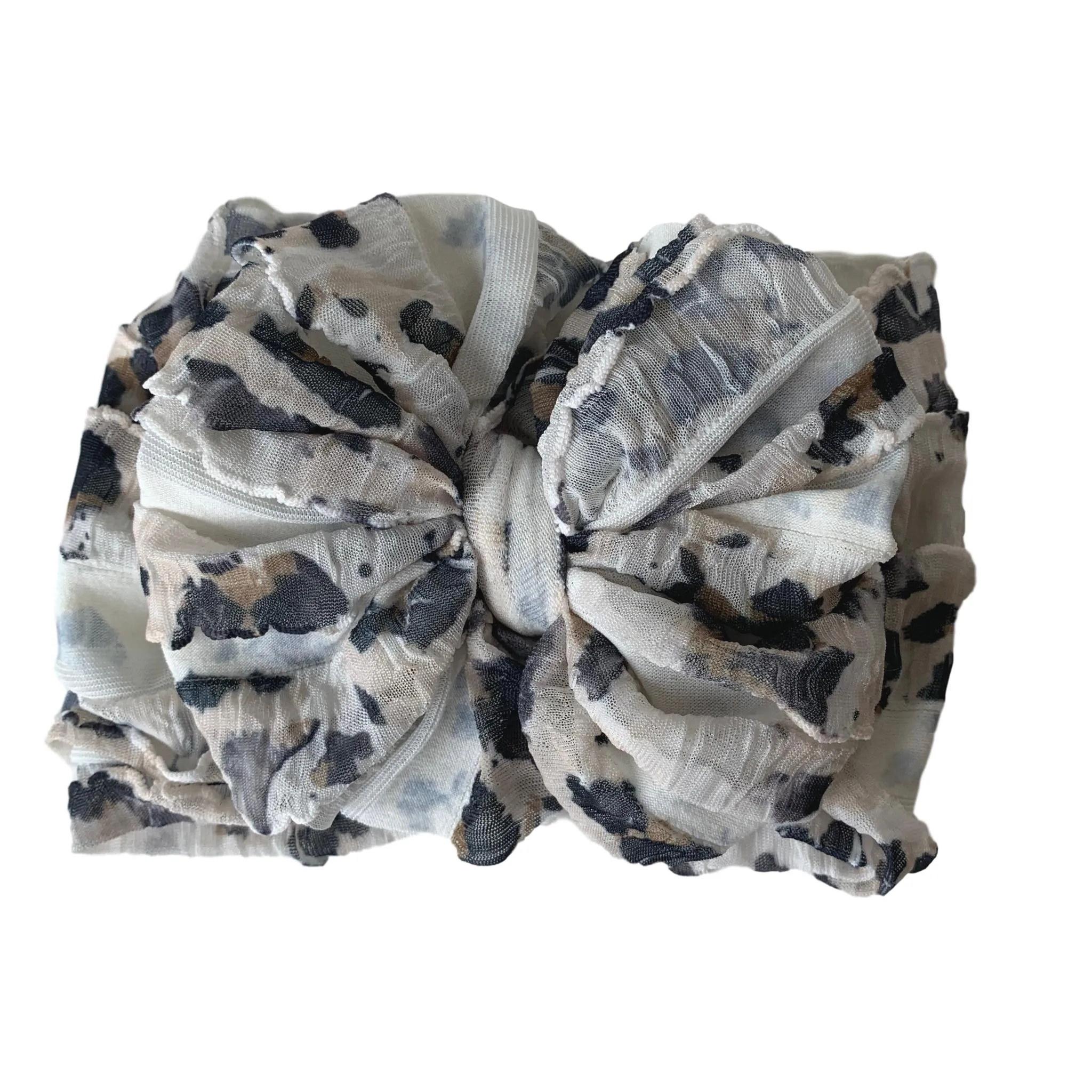 Ruffled Headband- Leopard- White