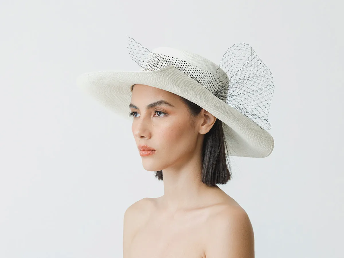 Semi-open Weave Cordovan Long Brim Hat With Tulle