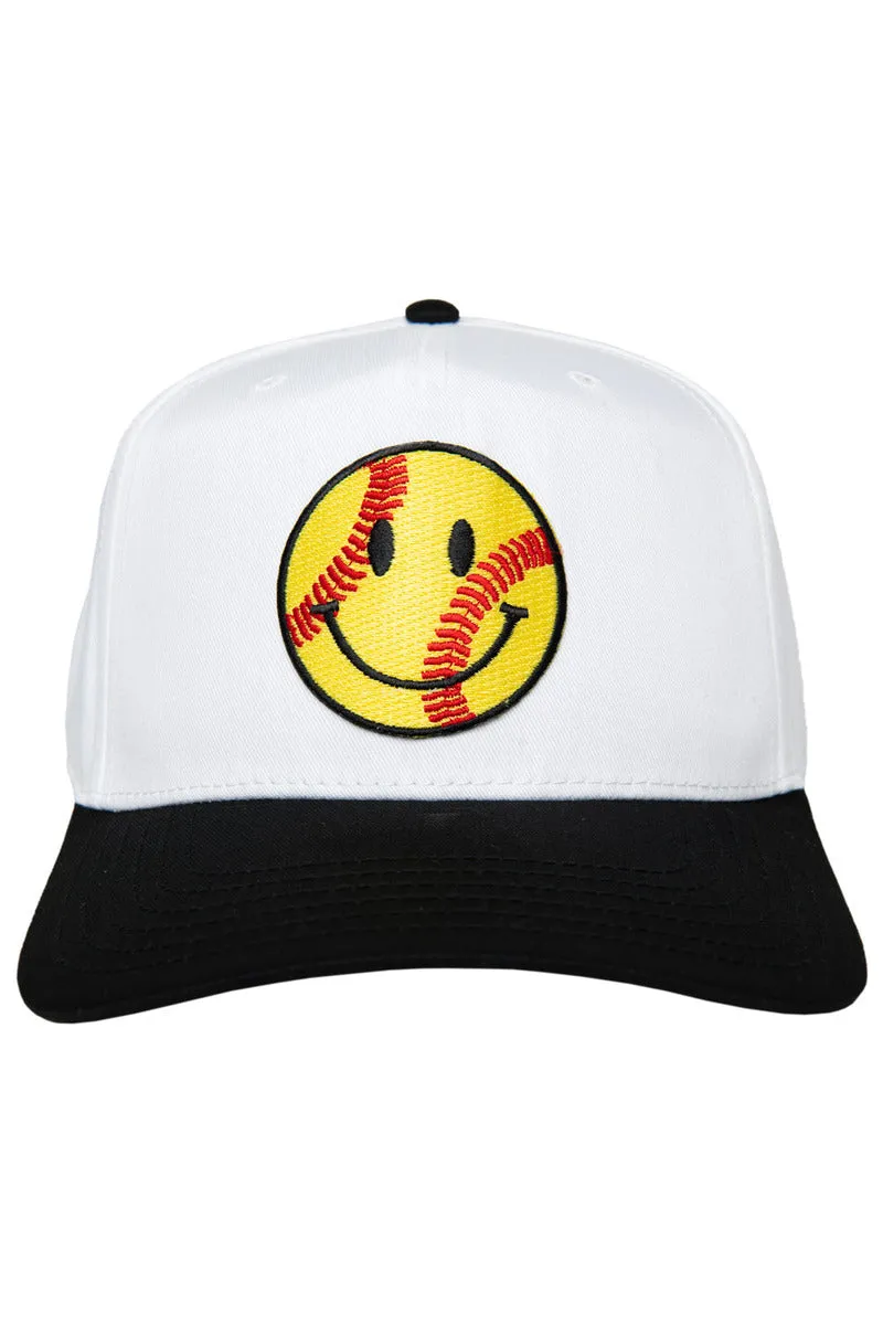 Softball Happy Face Two-Toned Vintage Hat for Women