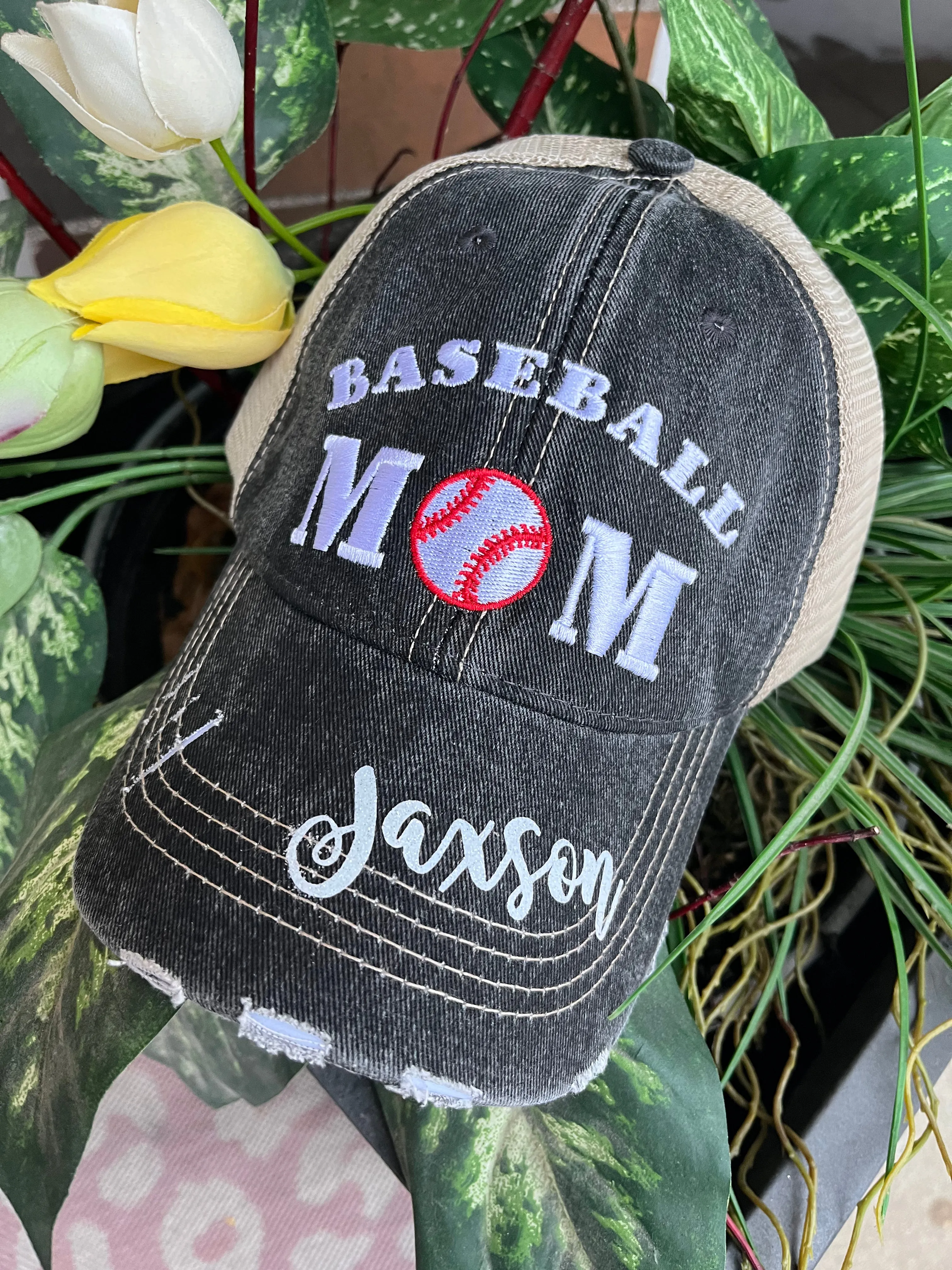 Softball hats Softball mom Softball hair dont care Embroidered gray distressed adjustable trucker caps Personalizable Softball forever
