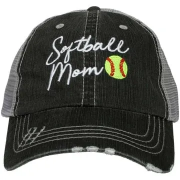 Softball hats Softball mom Softball hair dont care Embroidered gray distressed adjustable trucker caps Personalizable Softball forever
