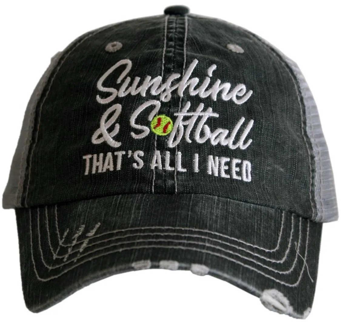 Softball hats Softball mom Softball hair dont care Embroidered gray distressed adjustable trucker caps Personalizable Softball forever
