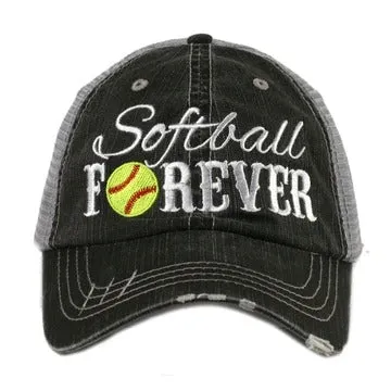 Softball hats Softball mom Softball hair dont care Embroidered gray distressed adjustable trucker caps Personalizable Softball forever