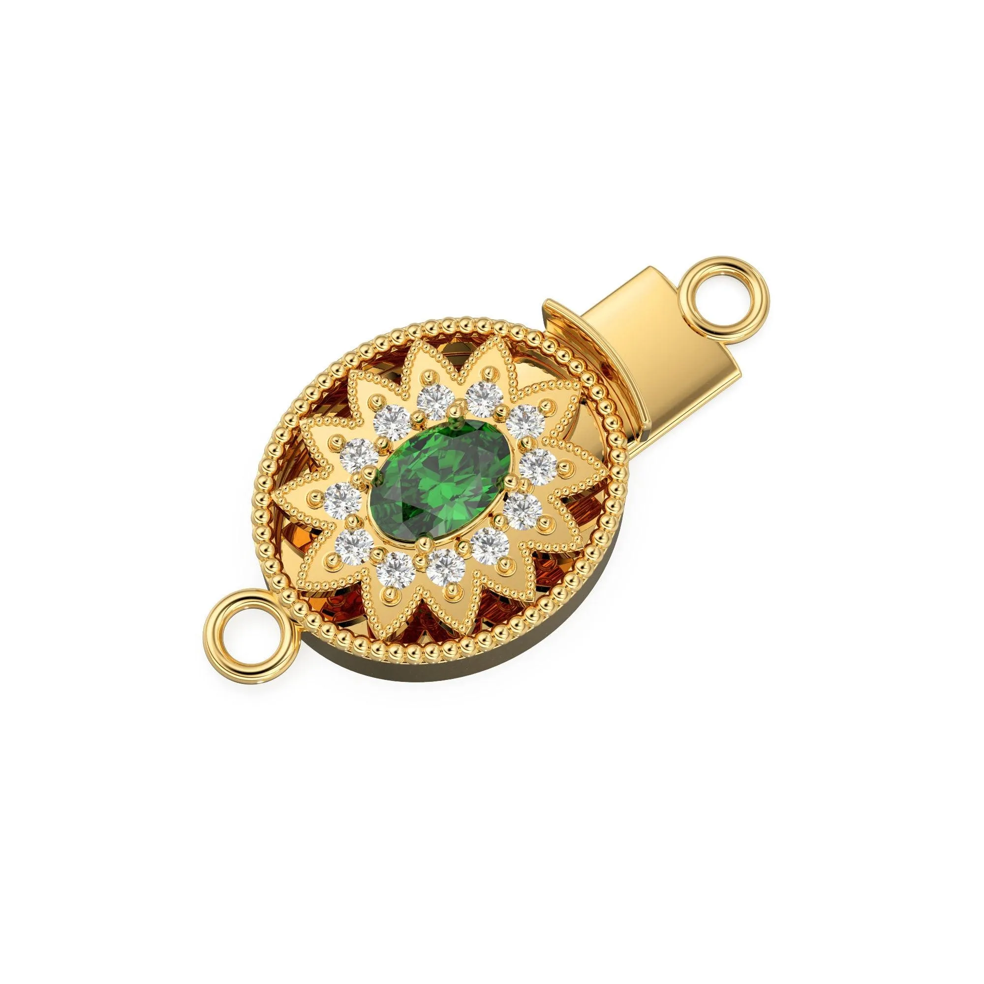 Sturdy Designer Emerald & Diamonds Migraine Oval Box Clasp / Diamond Clasp / Gold Designer Clasp / 23x13mm