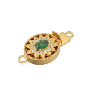 Sturdy Designer Emerald & Diamonds Migraine Oval Box Clasp / Diamond Clasp / Gold Designer Clasp / 23x13mm