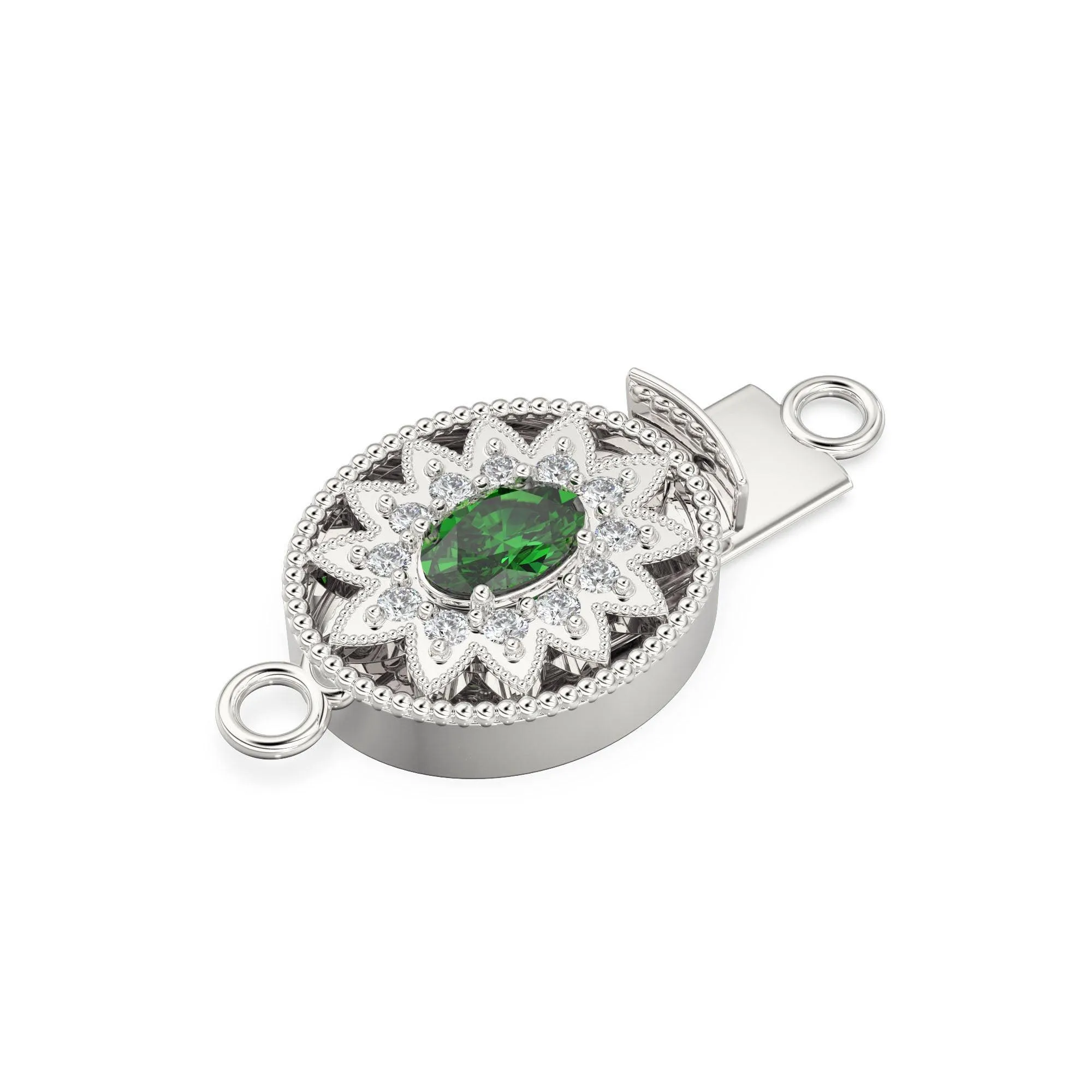 Sturdy Designer Emerald & Diamonds Migraine Oval Box Clasp / Diamond Clasp / Gold Designer Clasp / 23x13mm
