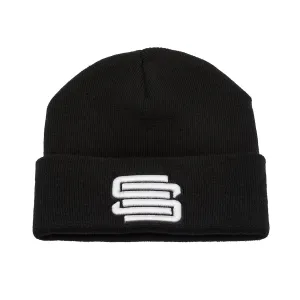 Supreme Suspensions® Black w/ White Embroidered Logo Raised Cuff Knit Beanie